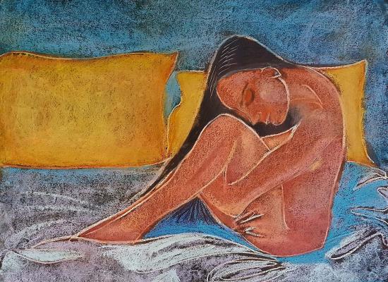 Mulher Agachada Na Cama